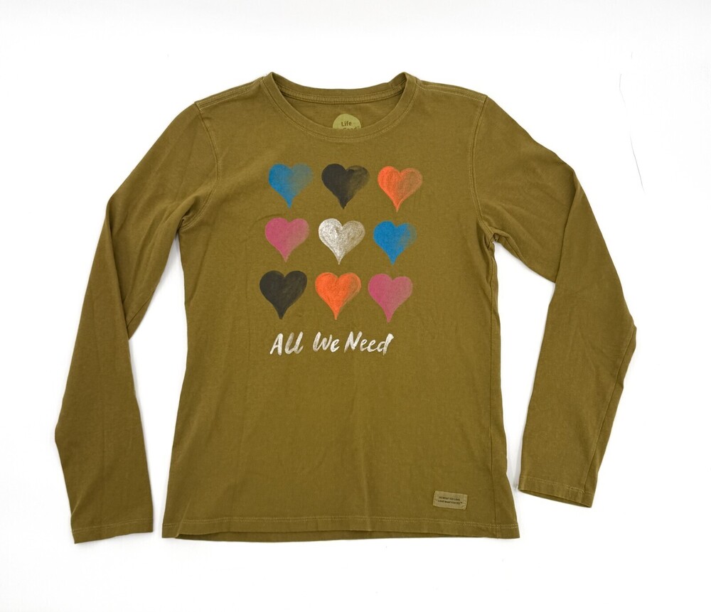 Life is Good Shirt Womens Small T-Shirt Blouse Long Sleeve All We Need HEart